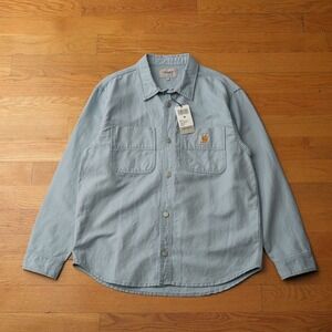 Carhartt WIP‎ Walter Shirt Jacket Misty Sky Blue Men's M Linen Cotton Workwear